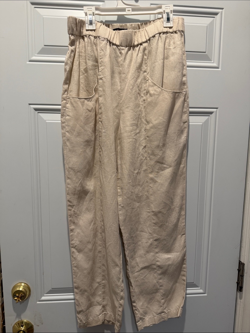 Quince sand 100% European linen tapered ankle pants - Picture 2 of 10
